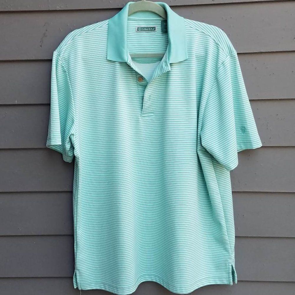 Mens Cubavera Green White Polo Shirt Size Large